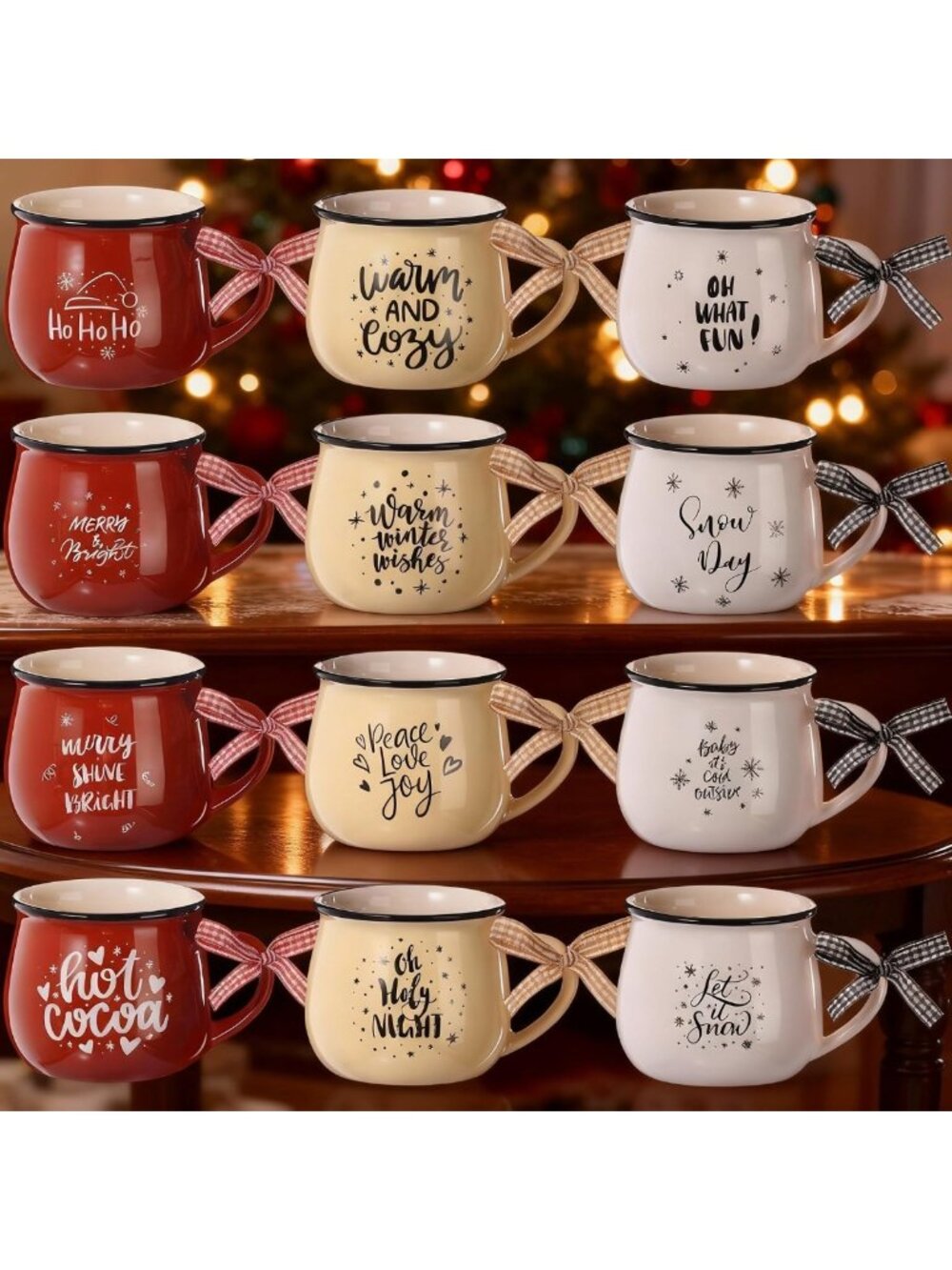 12pcs Holiday Coffee Mug Set - 12oz Ceramic Hot Cocoa Mugs for Winter Gifts